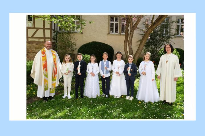 vlnr Pfarrer G. Greier, Sarah Wehner, Felix Vogel, Lia Weber, Felix Beck, Ina Johannes, Hennes Hofmann, Hannah Käß und R. Bühner