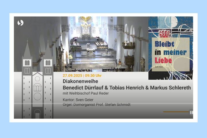 © Markus Hauck (POW) | Benedict Dürrlauf (2. von links), Tobias Henrich (5. von links) und Markus Schlereth (rechts) werden am Samstag, 27. September, im Kiliansdom zu Diakonen geweiht. Mit auf dem Foto (von links) Subregens Domvikar Paul Weismantel, Regens Domvikar Peter Göttke, Bischof Dr. Franz Jung und Pastoralreferentin Monika Urbasik, Ausbildungsleiterin für den Ständigen Diakonat.